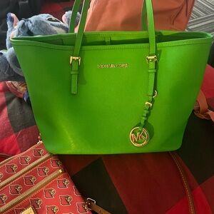 Michael Kors Green Structured Tote with Gold Hardware